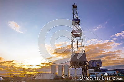 Drilling rig in the northern oil and gas field. Stock Photo